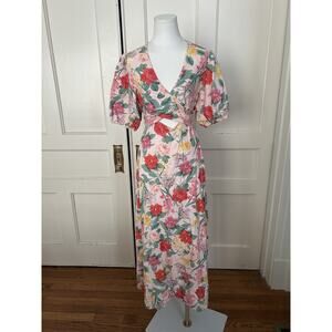 Old Navy Floral Twist Tie Peek A Boo Midi Dress Womens Size Large Pink Peasant